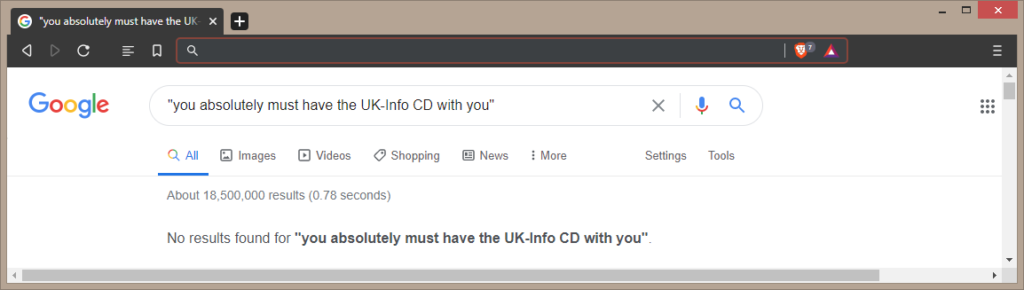 Google results for "you absolutely must have the UK-Info CD with you"