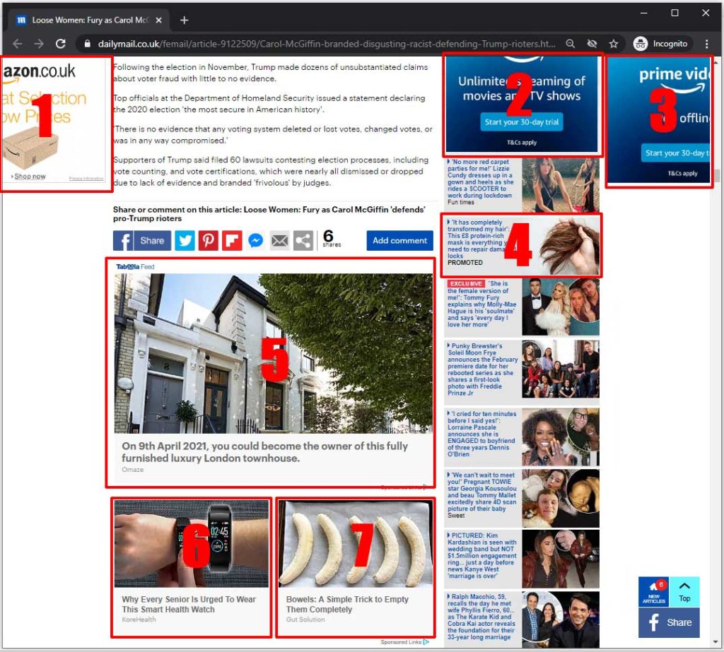 DailyMail website without Pi-Hole - too many adverts