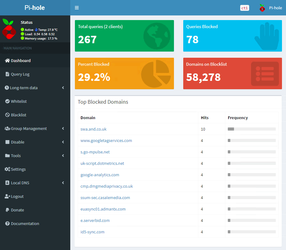 Pi-Hole DNS query log