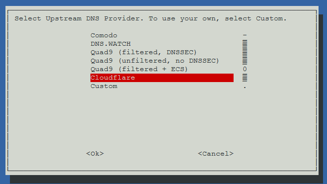 Selecting Pi-Hole upstream DNS provider