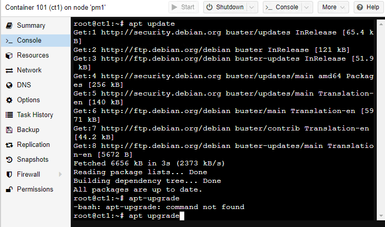 Running "apt upgrade" on Linux Container