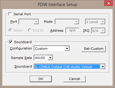 The soundcard options in PDW
