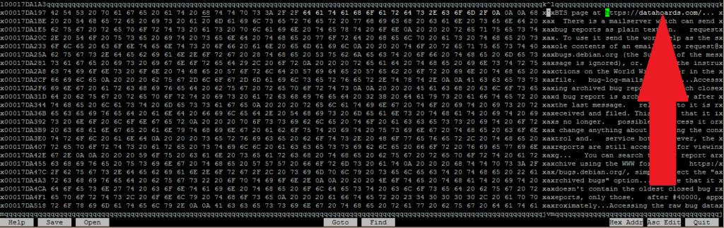 Hex editor view after making a small change to the large file