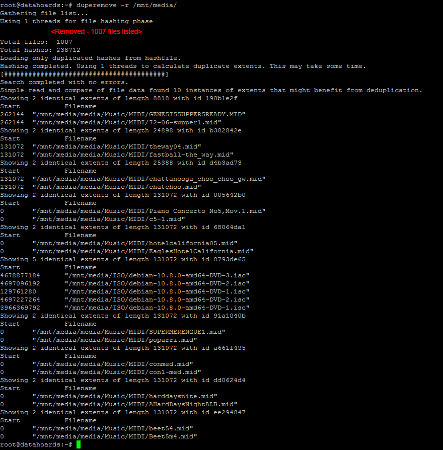 Running deduplication on the test BTRFS volume