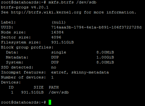 Formatting disk as BTRFS