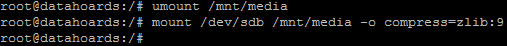 Remounting BTRFS volume with ZLIB compression, level 9