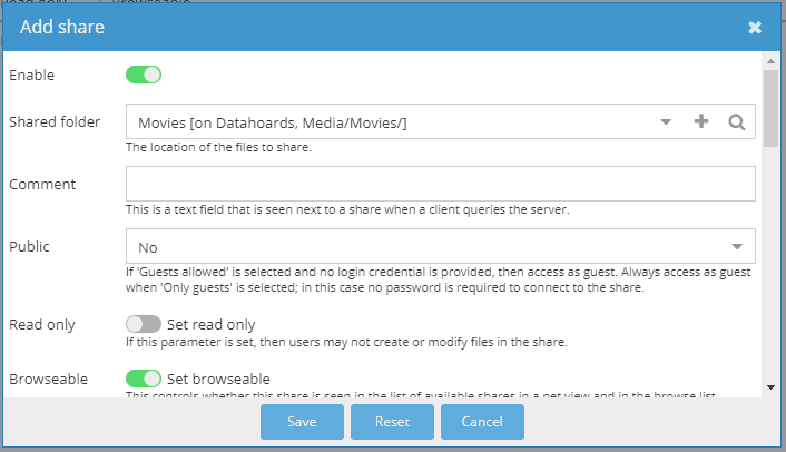 Create SMB/CIFS share for Movies