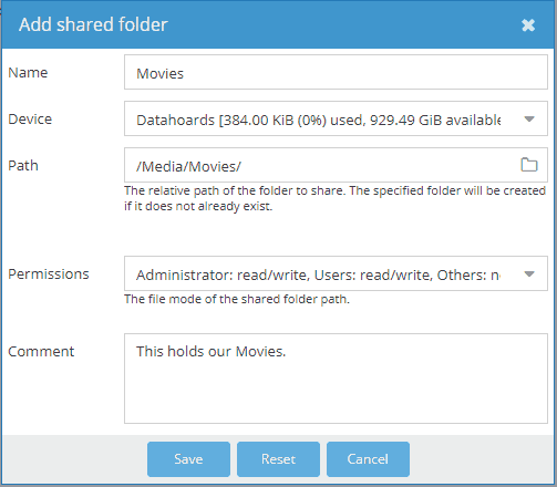 Creating an OMV shared folder for Movie content