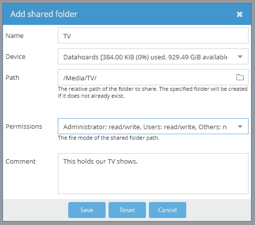 Creating an OMV shared folder for TV content