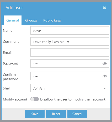 Creating user "dave" in OMV