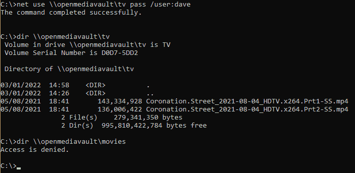 "Dave" can access the TV share but not the Movie share