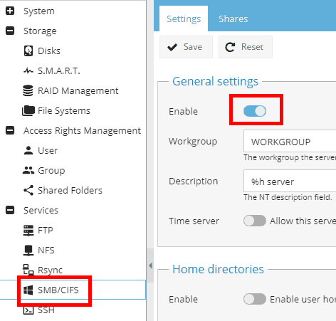 Enabling SMB/CIFS within OMV