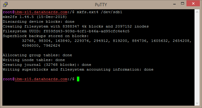 Formatting our new partition as EXT4 using mkfs