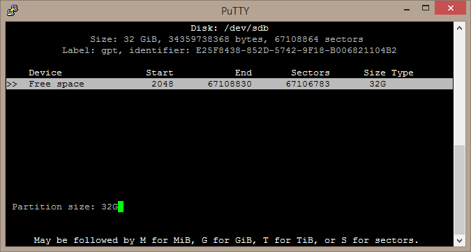 Creating a new partition in cfdisk