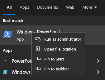 Running PowerShell as administrator