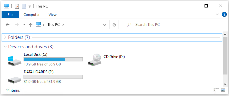 The new volume is showing up in Windows Explorer / This PC