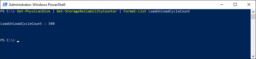 Current Load/Unload Cycle count, checked using PowerShell on Windows