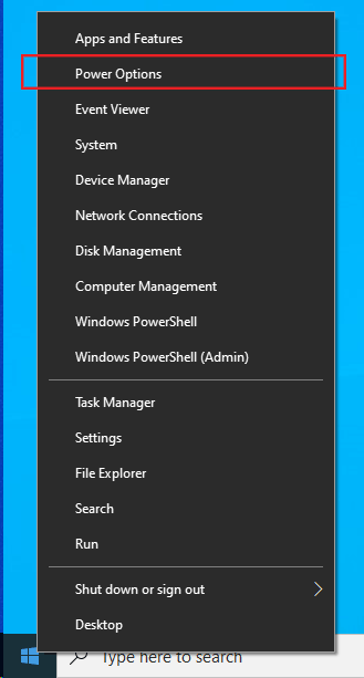 Searching for Power Options in Windows