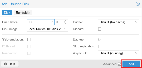 Add the new Server 2022 disk as ide0